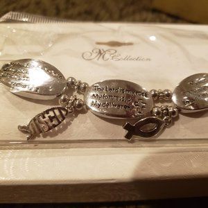 Stretchy Silver Charm Bracelet with Bible Verses